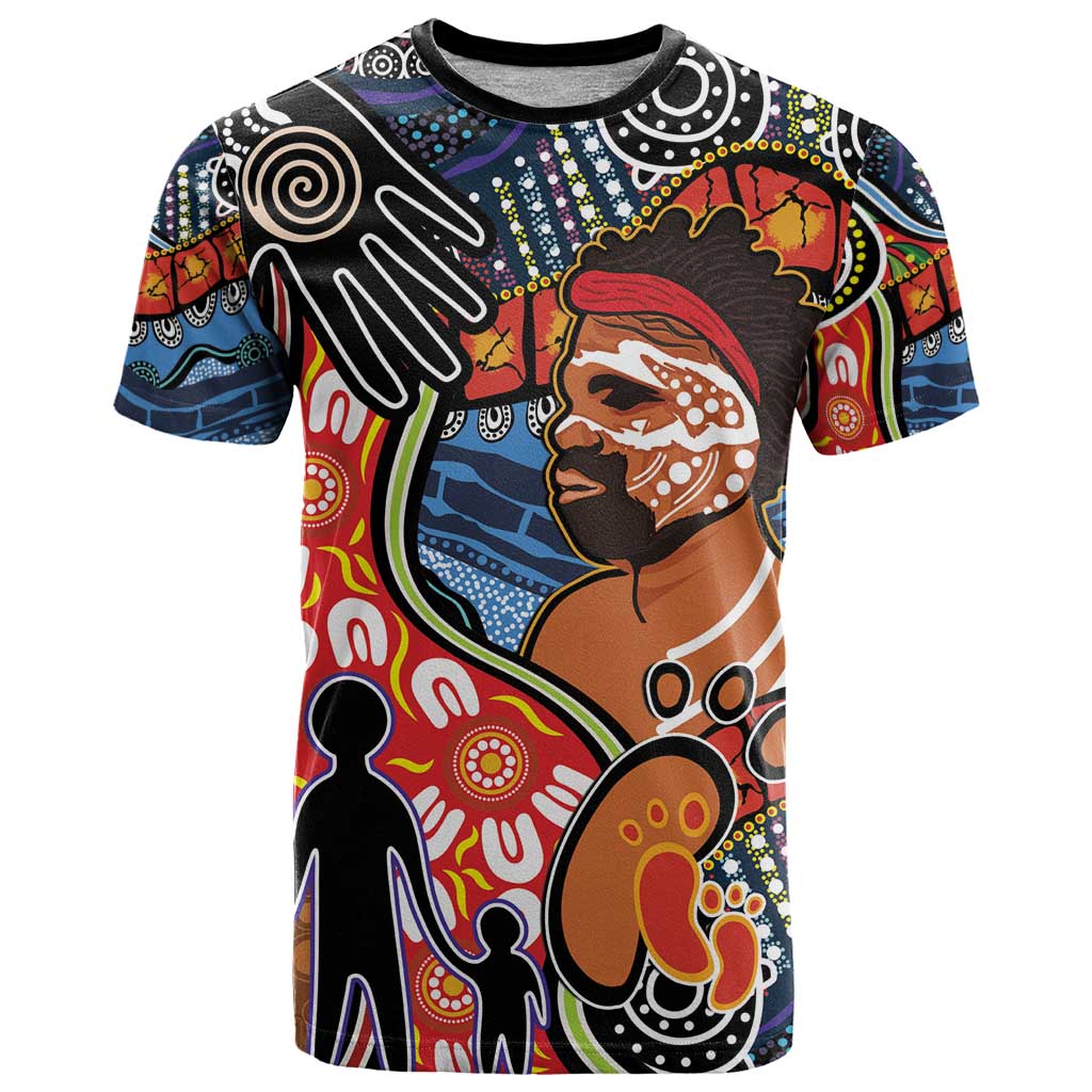 Dad and Son Footprint Father's Day Personalised T Shirt Australian Aboriginal Art