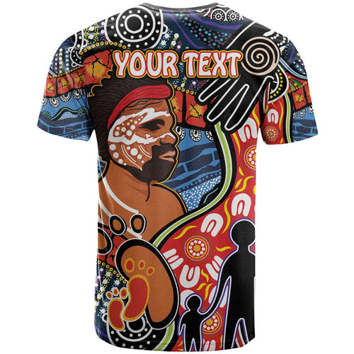 Dad and Son Footprint Father's Day Personalised T Shirt Australian Aboriginal Art