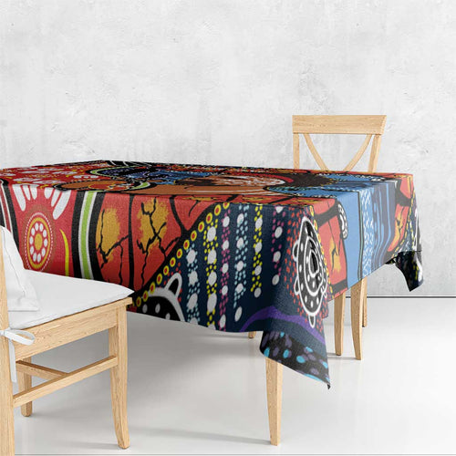 Dad and Son Footprint Father's Day Personalised Tablecloth Australian Aboriginal Art