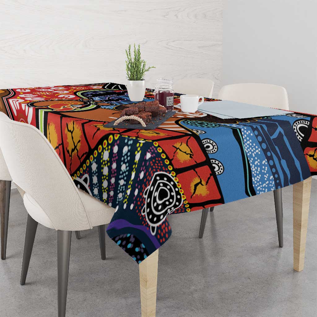 Dad and Son Footprint Father's Day Personalised Tablecloth Australian Aboriginal Art