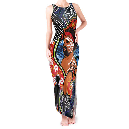 Dad and Son Footprint Father's Day Personalised Tank Maxi Dress Australian Aboriginal Art