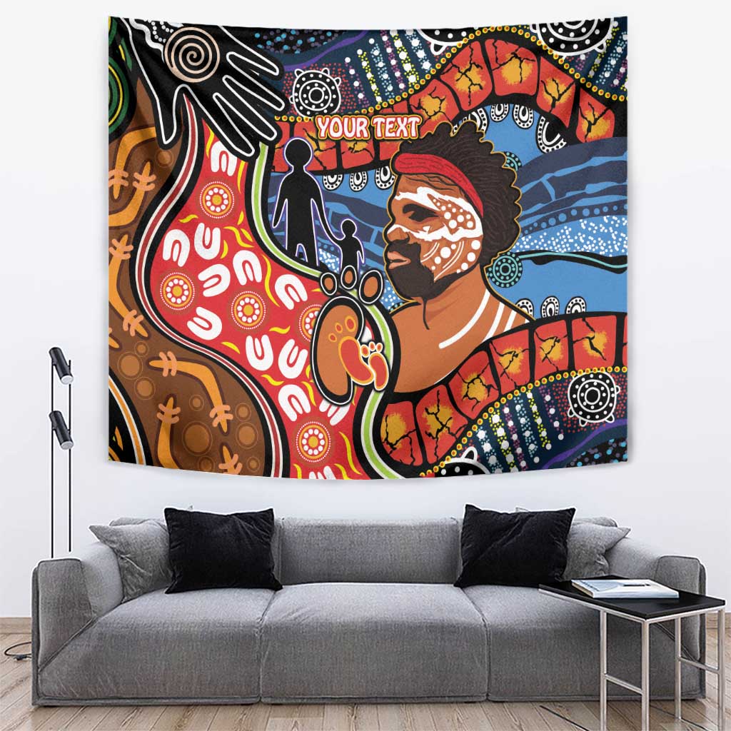 Dad and Son Footprint Father's Day Personalised Tapestry Australian Aboriginal Art