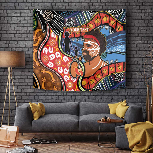 Dad and Son Footprint Father's Day Personalised Tapestry Australian Aboriginal Art