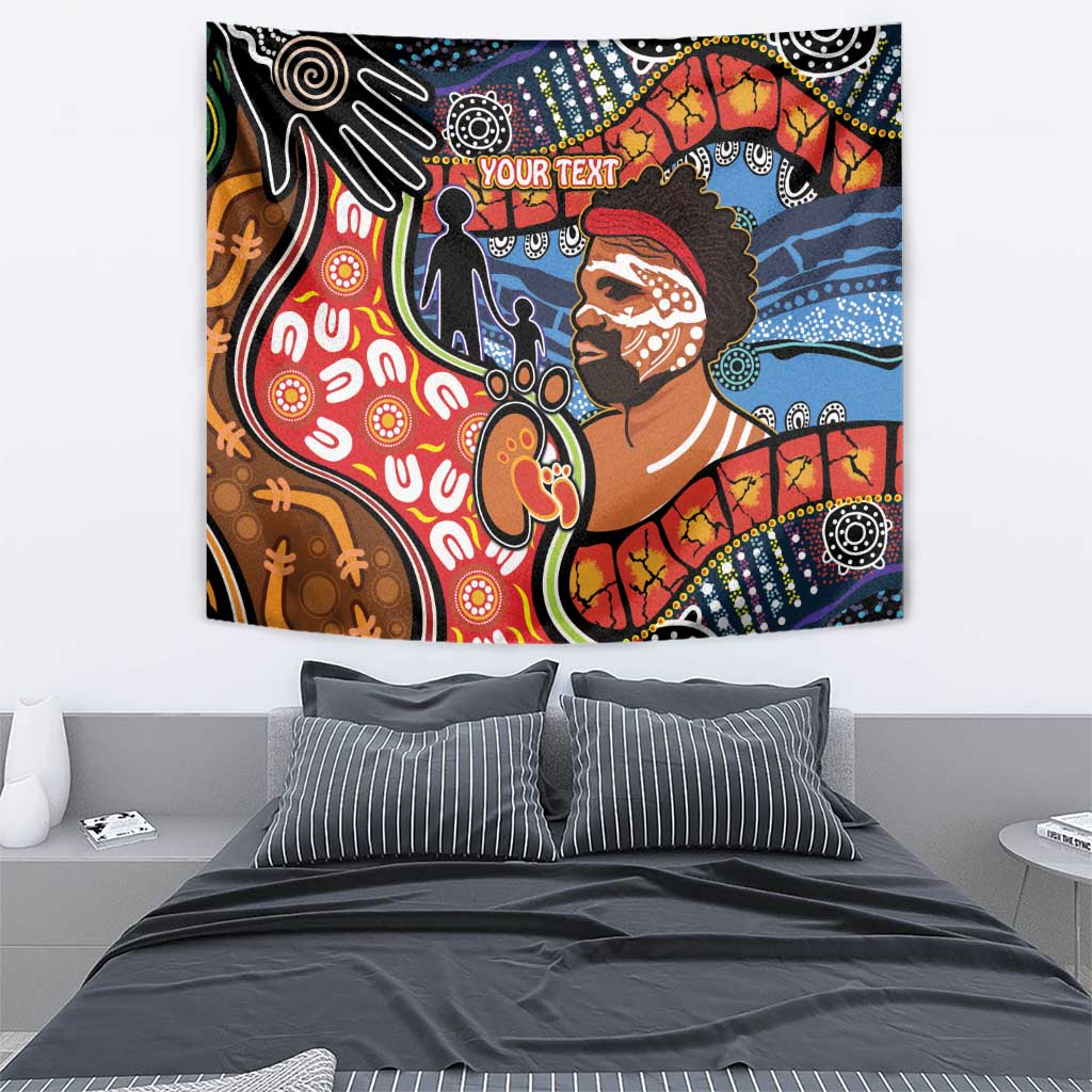 Dad and Son Footprint Father's Day Personalised Tapestry Australian Aboriginal Art