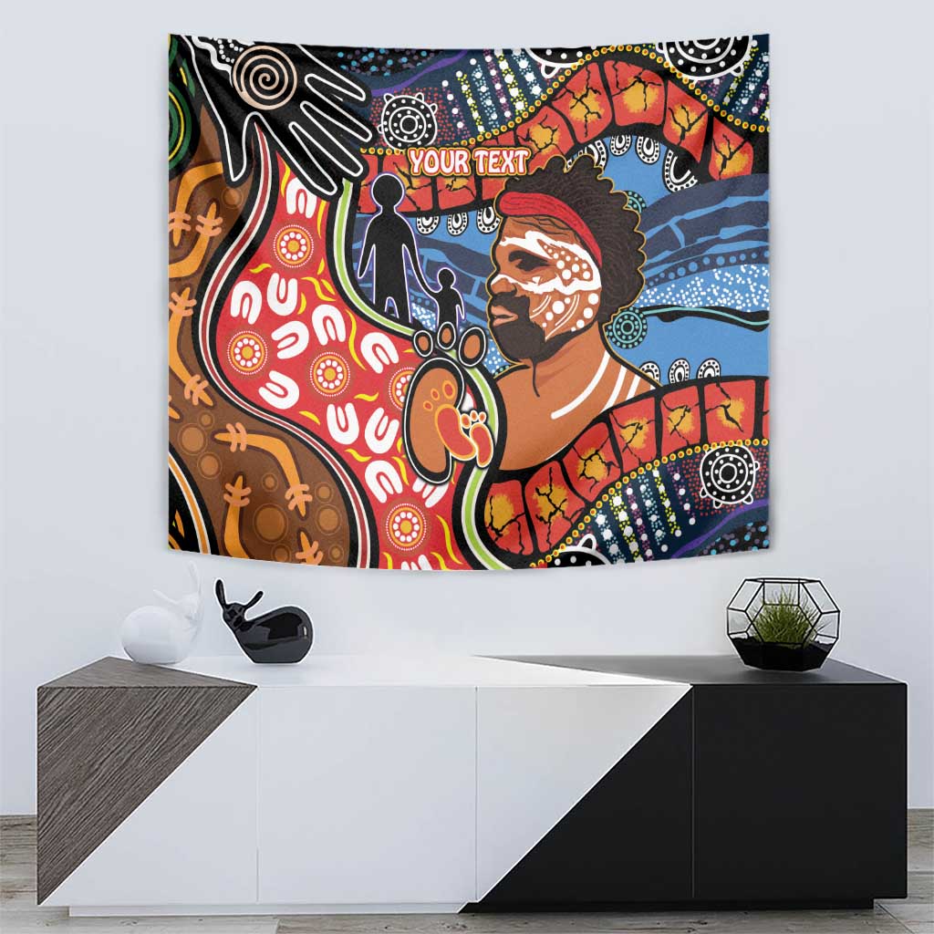 Dad and Son Footprint Father's Day Personalised Tapestry Australian Aboriginal Art