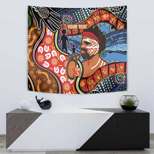 Dad and Son Footprint Father's Day Personalised Tapestry Australian Aboriginal Art
