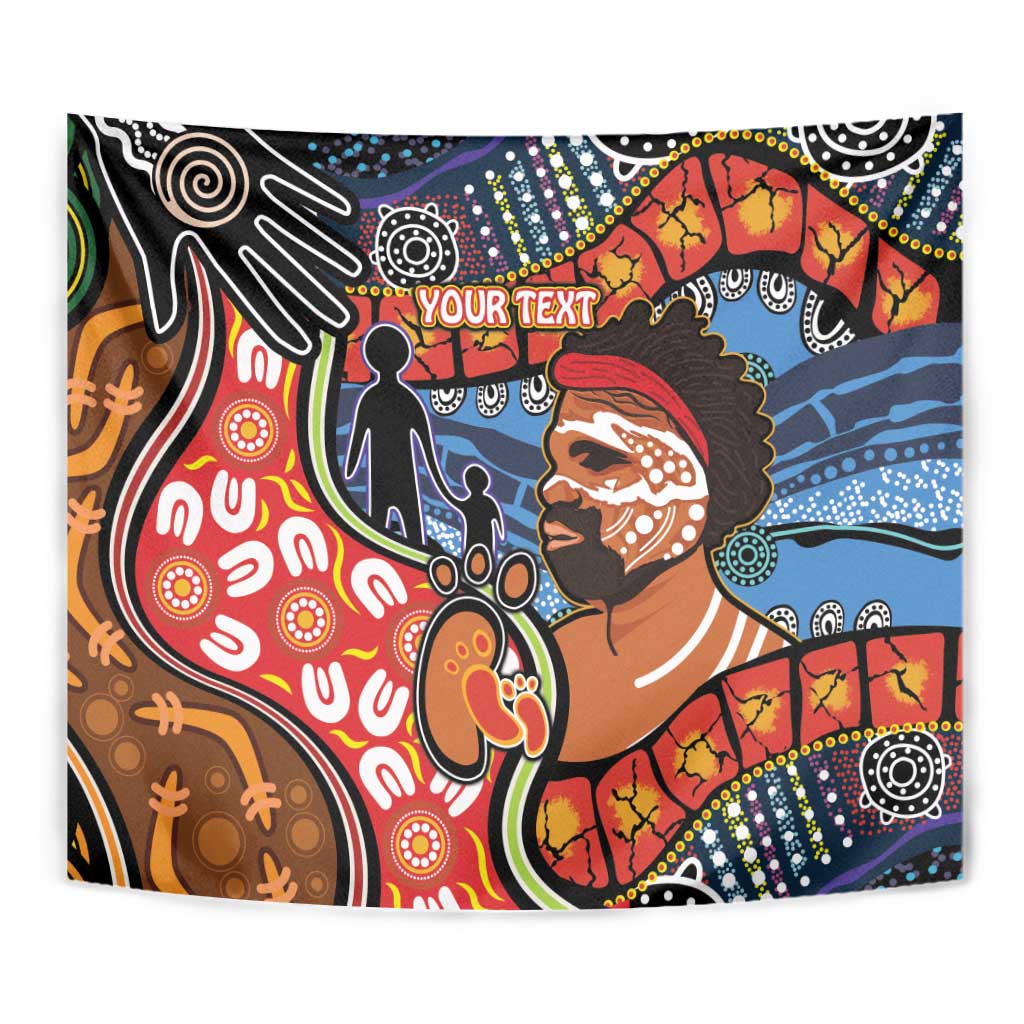 Dad and Son Footprint Father's Day Personalised Tapestry Australian Aboriginal Art