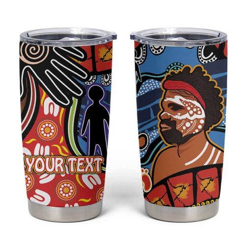 Dad and Son Footprint Father's Day Personalised Tumbler Cup Australian Aboriginal Art