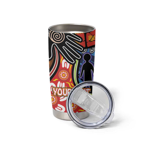 Dad and Son Footprint Father's Day Personalised Tumbler Cup Australian Aboriginal Art