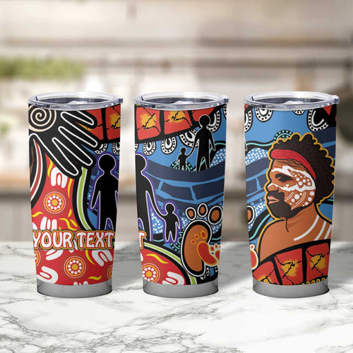 Dad and Son Footprint Father's Day Personalised Tumbler Cup Australian Aboriginal Art