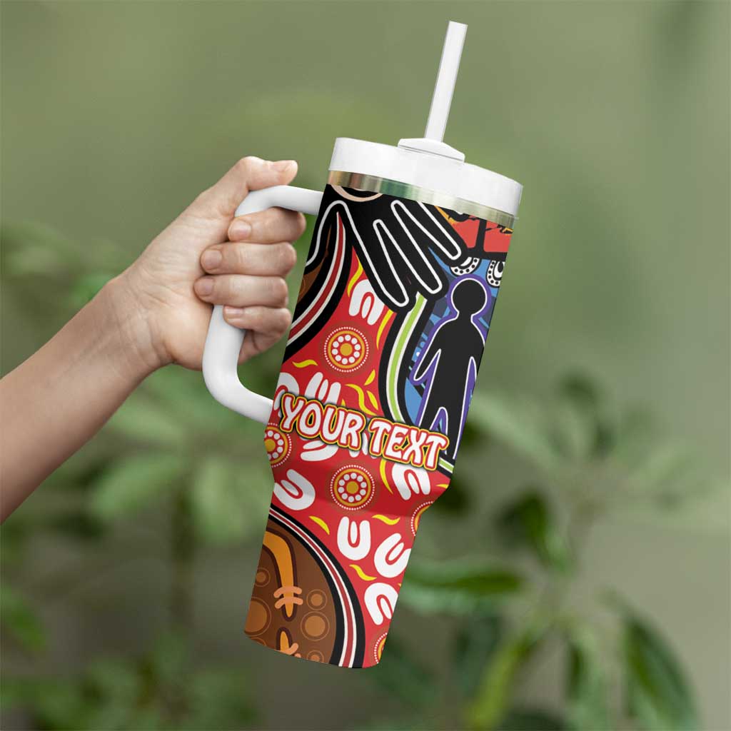 Dad and Son Footprint Father's Day Personalised Tumbler With Handle Australian Aboriginal Art