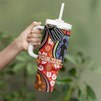 Dad and Son Footprint Father's Day Personalised Tumbler With Handle Australian Aboriginal Art
