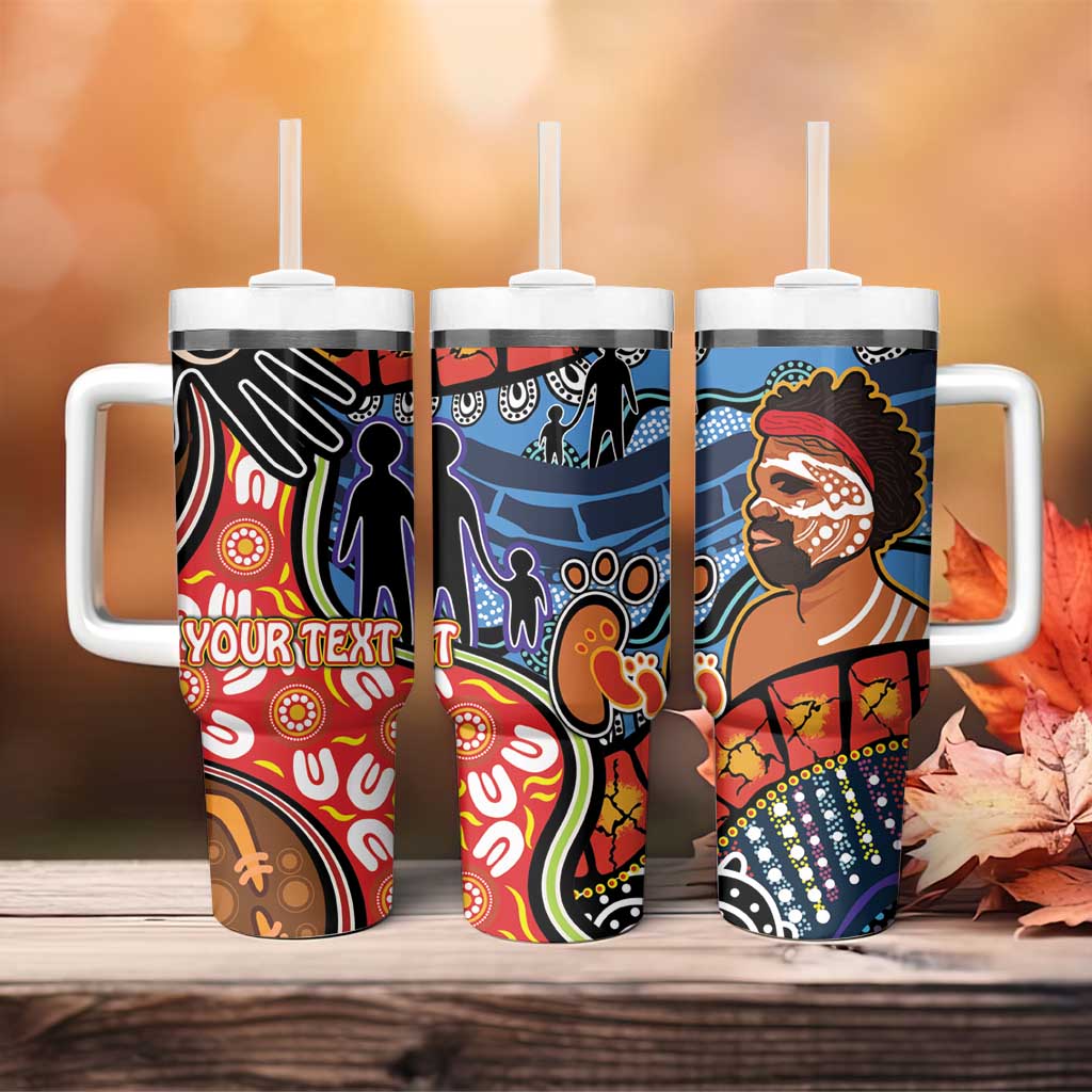 Dad and Son Footprint Father's Day Personalised Tumbler With Handle Australian Aboriginal Art