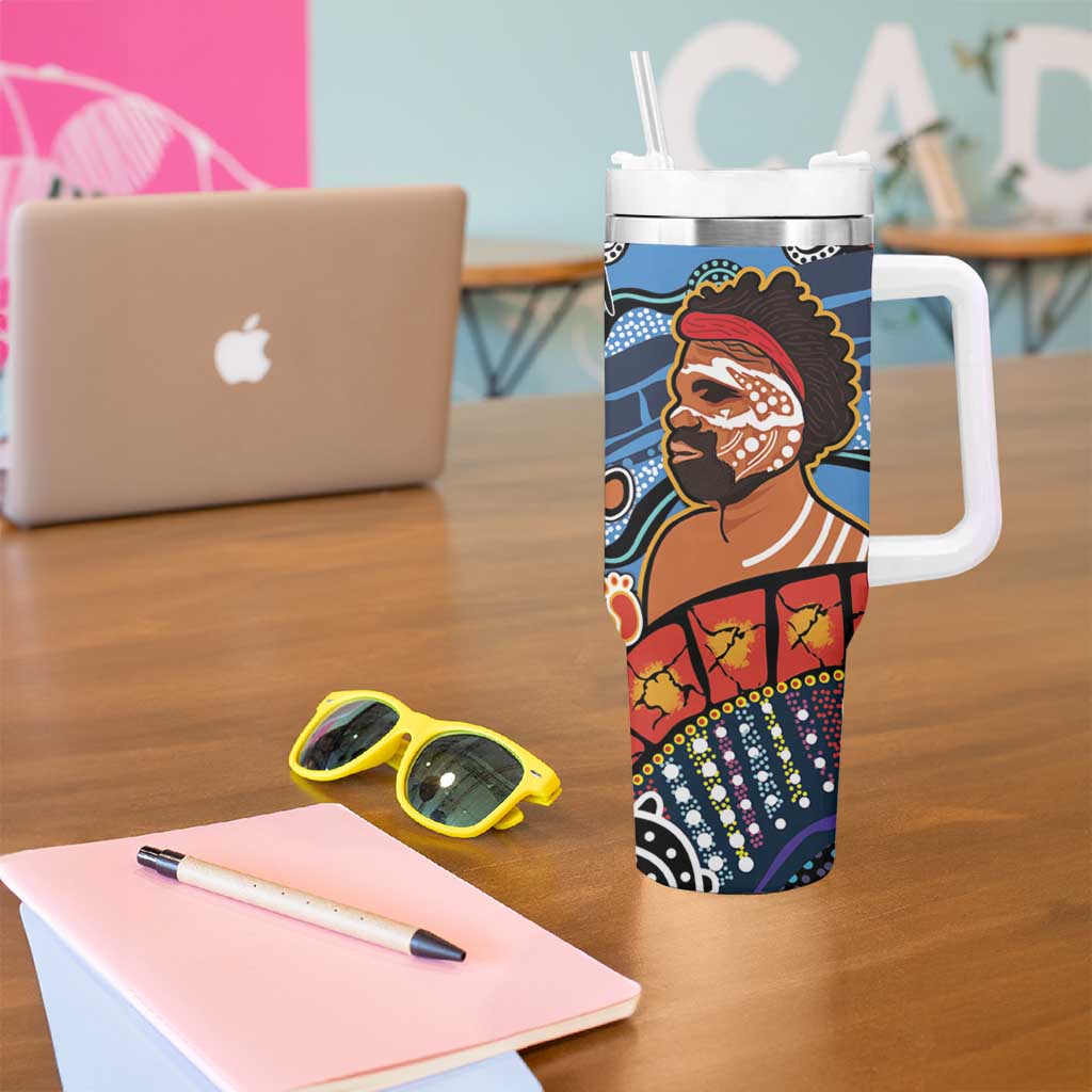 Dad and Son Footprint Father's Day Personalised Tumbler With Handle Australian Aboriginal Art