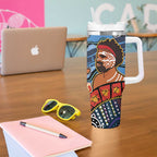 Dad and Son Footprint Father's Day Personalised Tumbler With Handle Australian Aboriginal Art
