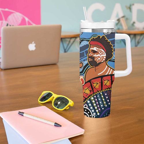 Dad and Son Footprint Father's Day Personalised Tumbler With Handle Australian Aboriginal Art