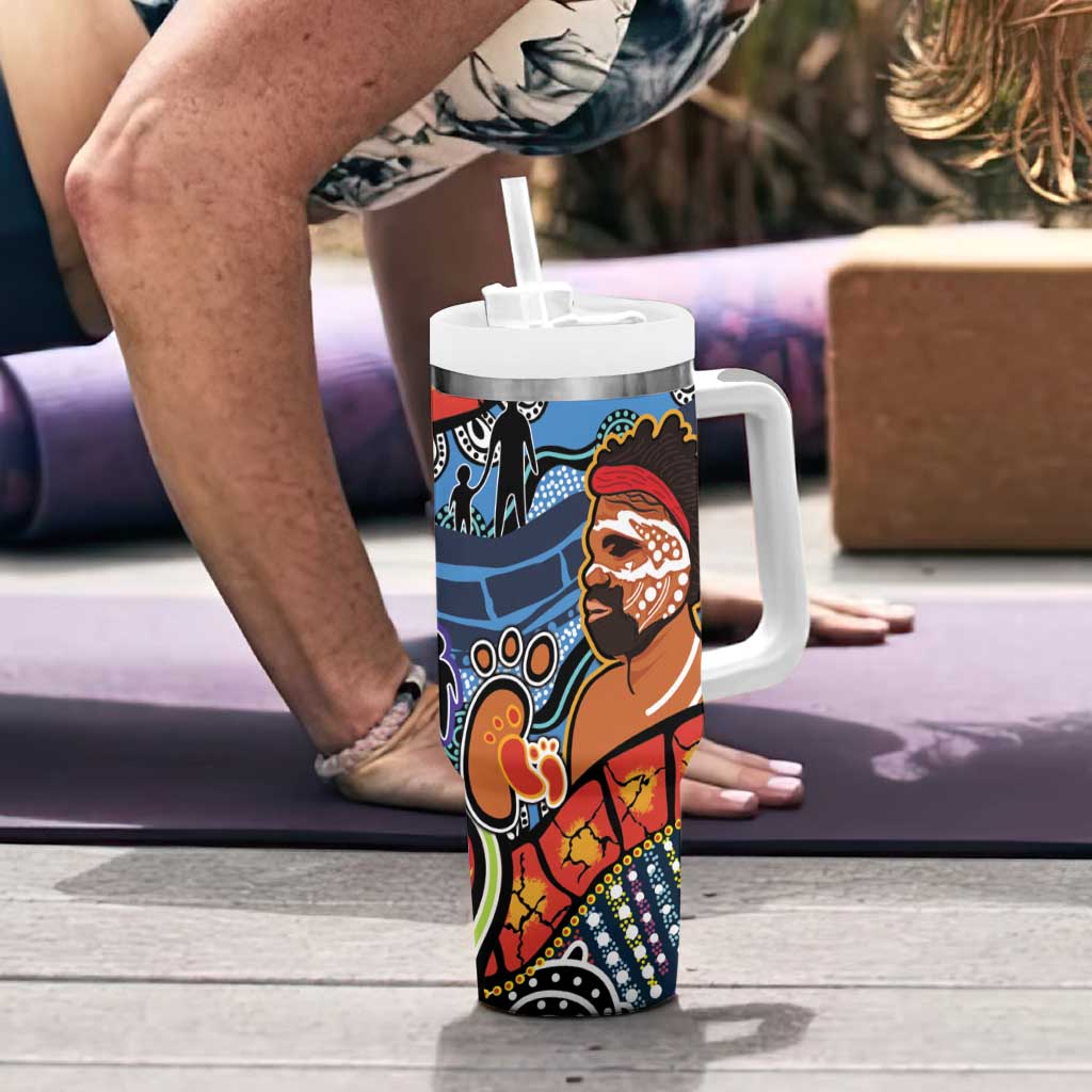 Dad and Son Footprint Father's Day Personalised Tumbler With Handle Australian Aboriginal Art