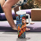 Dad and Son Footprint Father's Day Personalised Tumbler With Handle Australian Aboriginal Art
