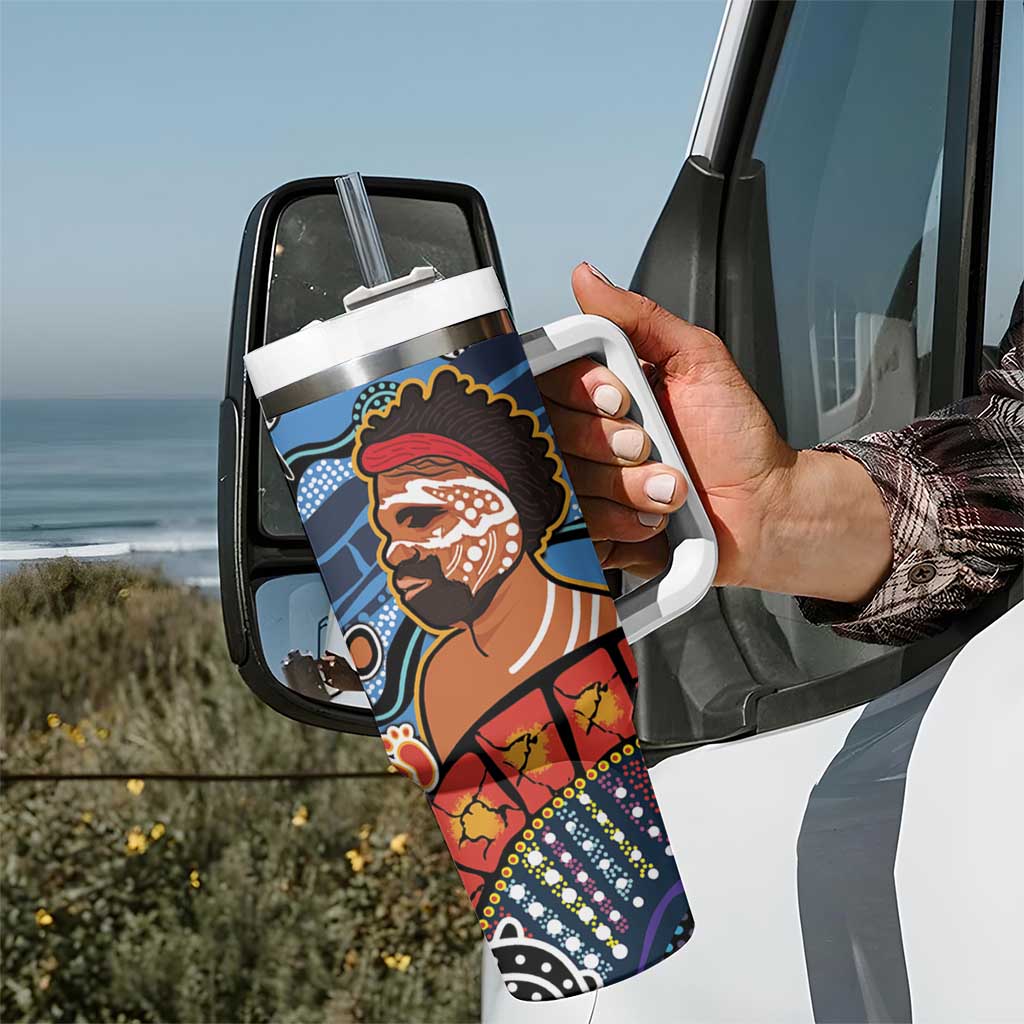 Dad and Son Footprint Father's Day Personalised Tumbler With Handle Australian Aboriginal Art
