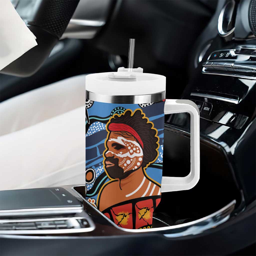 Dad and Son Footprint Father's Day Personalised Tumbler With Handle Australian Aboriginal Art