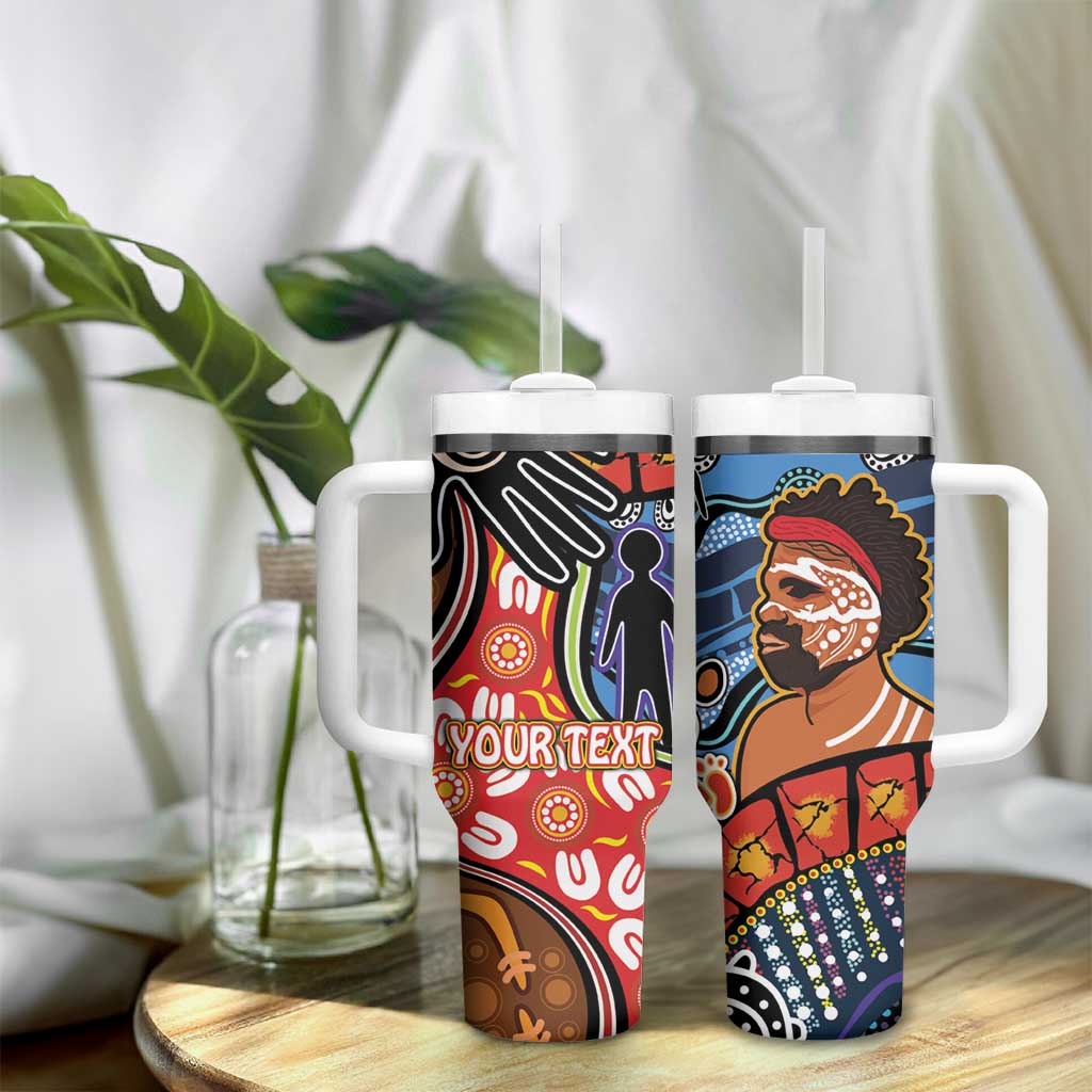 Dad and Son Footprint Father's Day Personalised Tumbler With Handle Australian Aboriginal Art