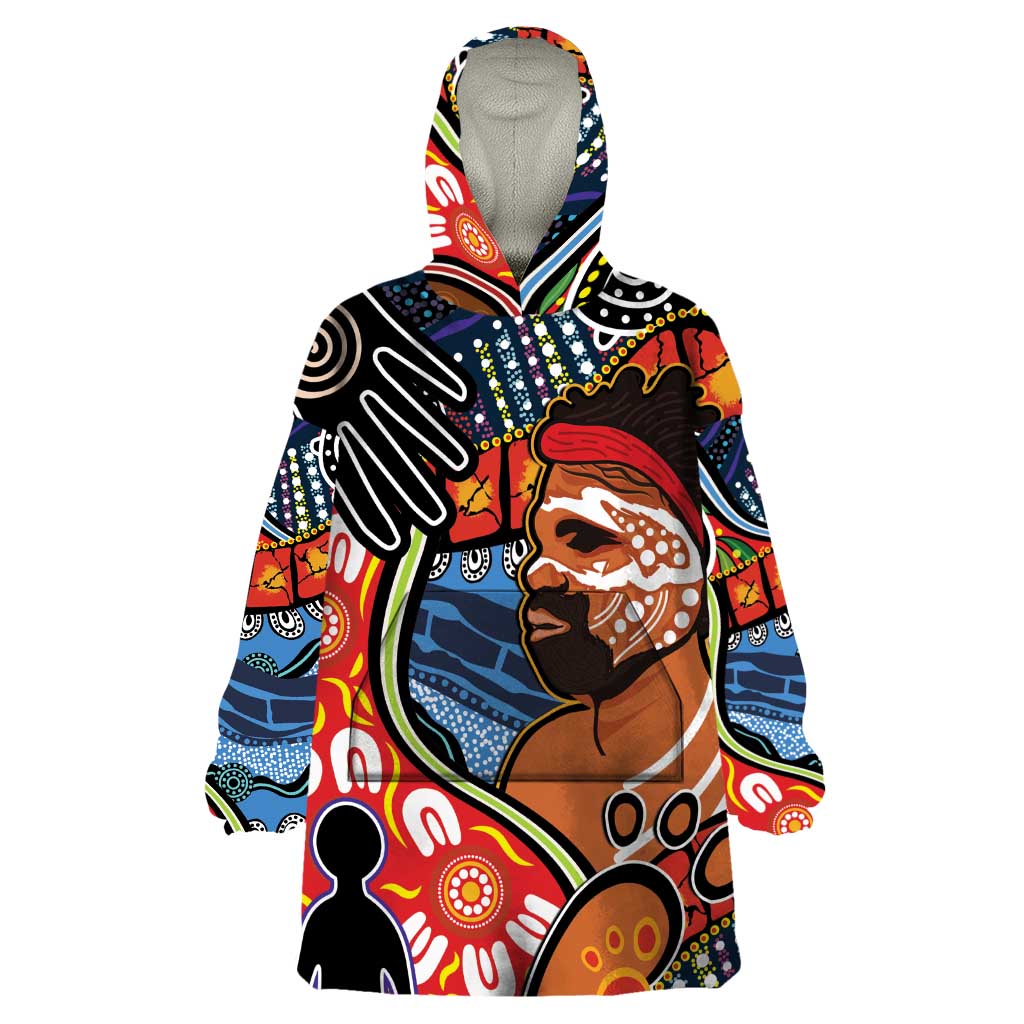Dad and Son Footprint Father's Day Personalised Wearable Blanket Hoodie Australian Aboriginal Art