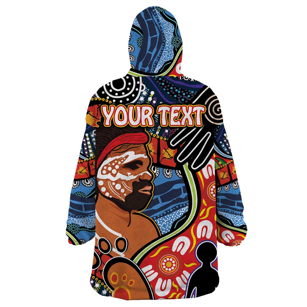 Dad and Son Footprint Father's Day Personalised Wearable Blanket Hoodie Australian Aboriginal Art