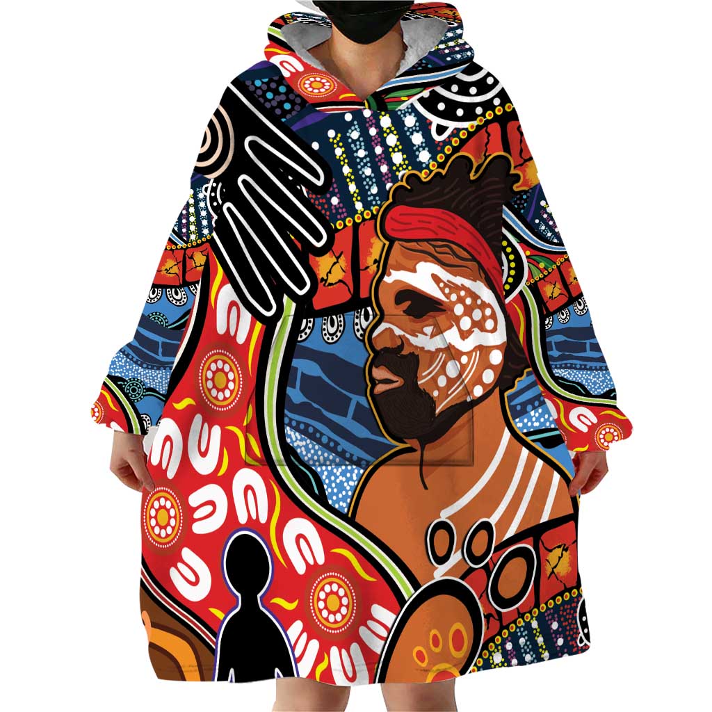 Dad and Son Footprint Father's Day Personalised Wearable Blanket Hoodie Australian Aboriginal Art