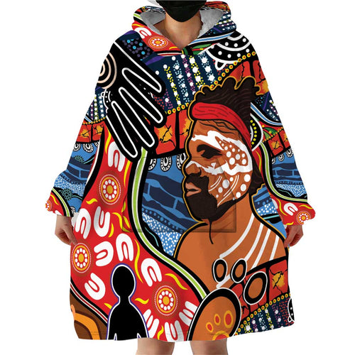 Dad and Son Footprint Father's Day Personalised Wearable Blanket Hoodie Australian Aboriginal Art