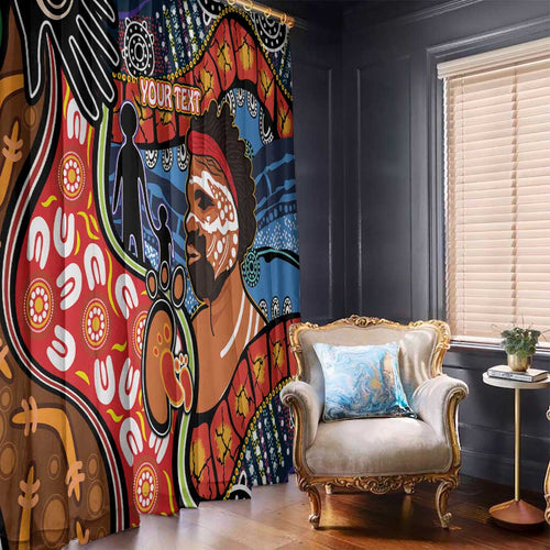 Dad and Son Footprint Father's Day Personalised Window Curtain Australian Aboriginal Art