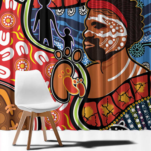 Dad and Son Footprint Father's Day Personalised Window Curtain Australian Aboriginal Art