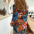 Dad and Son Footprint Father's Day Personalised Women Casual Shirt Australian Aboriginal Art