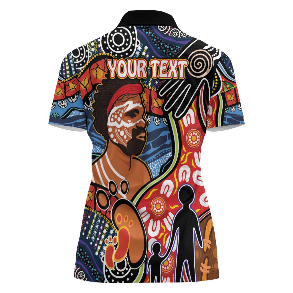 Dad and Son Footprint Father's Day Personalised Women Polo Shirt Australian Aboriginal Art