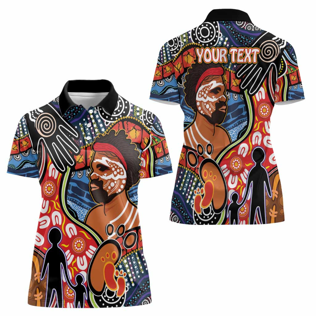 Dad and Son Footprint Father's Day Personalised Women Polo Shirt Australian Aboriginal Art