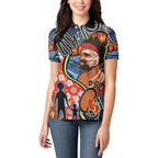 Dad and Son Footprint Father's Day Personalised Women Polo Shirt Australian Aboriginal Art