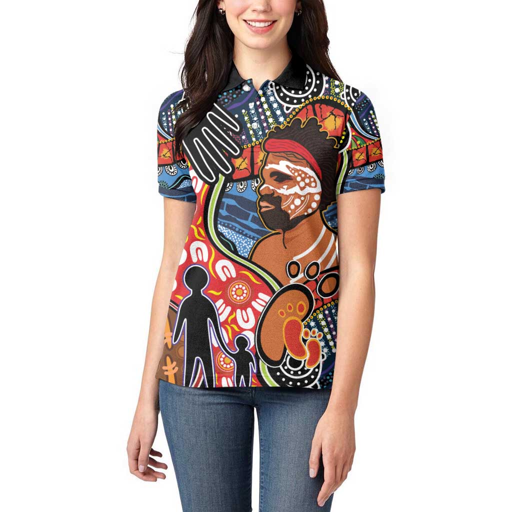 Dad and Son Footprint Father's Day Personalised Women Polo Shirt Australian Aboriginal Art