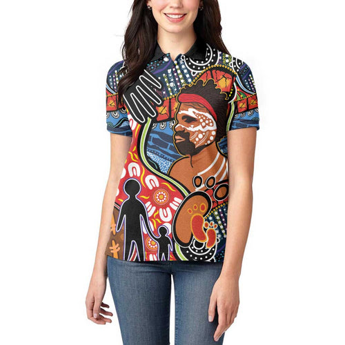 Dad and Son Footprint Father's Day Personalised Women Polo Shirt Australian Aboriginal Art