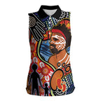 Dad and Son Footprint Father's Day Personalised Women Sleeveless Polo Shirt Australian Aboriginal Art