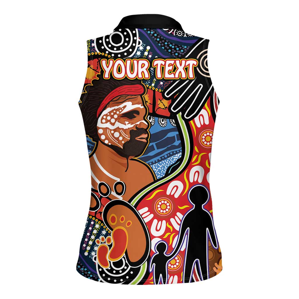 Dad and Son Footprint Father's Day Personalised Women Sleeveless Polo Shirt Australian Aboriginal Art