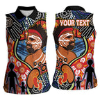 Dad and Son Footprint Father's Day Personalised Women Sleeveless Polo Shirt Australian Aboriginal Art