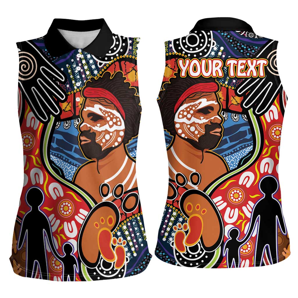 Dad and Son Footprint Father's Day Personalised Women Sleeveless Polo Shirt Australian Aboriginal Art