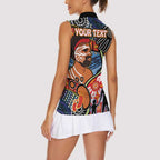 Dad and Son Footprint Father's Day Personalised Women Sleeveless Polo Shirt Australian Aboriginal Art