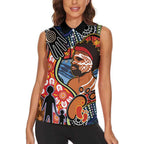 Dad and Son Footprint Father's Day Personalised Women Sleeveless Polo Shirt Australian Aboriginal Art