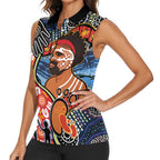 Dad and Son Footprint Father's Day Personalised Women Sleeveless Polo Shirt Australian Aboriginal Art