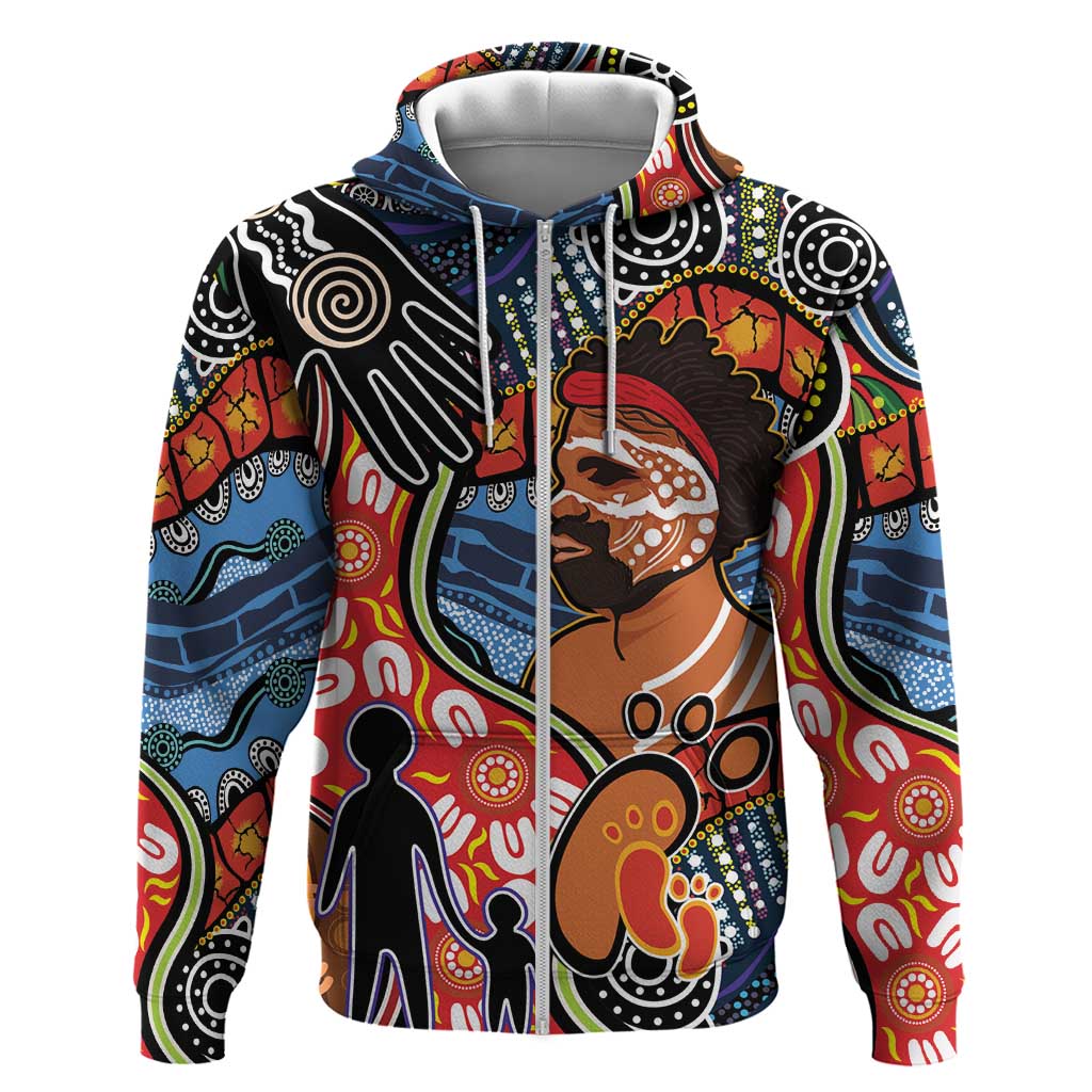 Dad and Son Footprint Father's Day Personalised Zip Hoodie Australian Aboriginal Art
