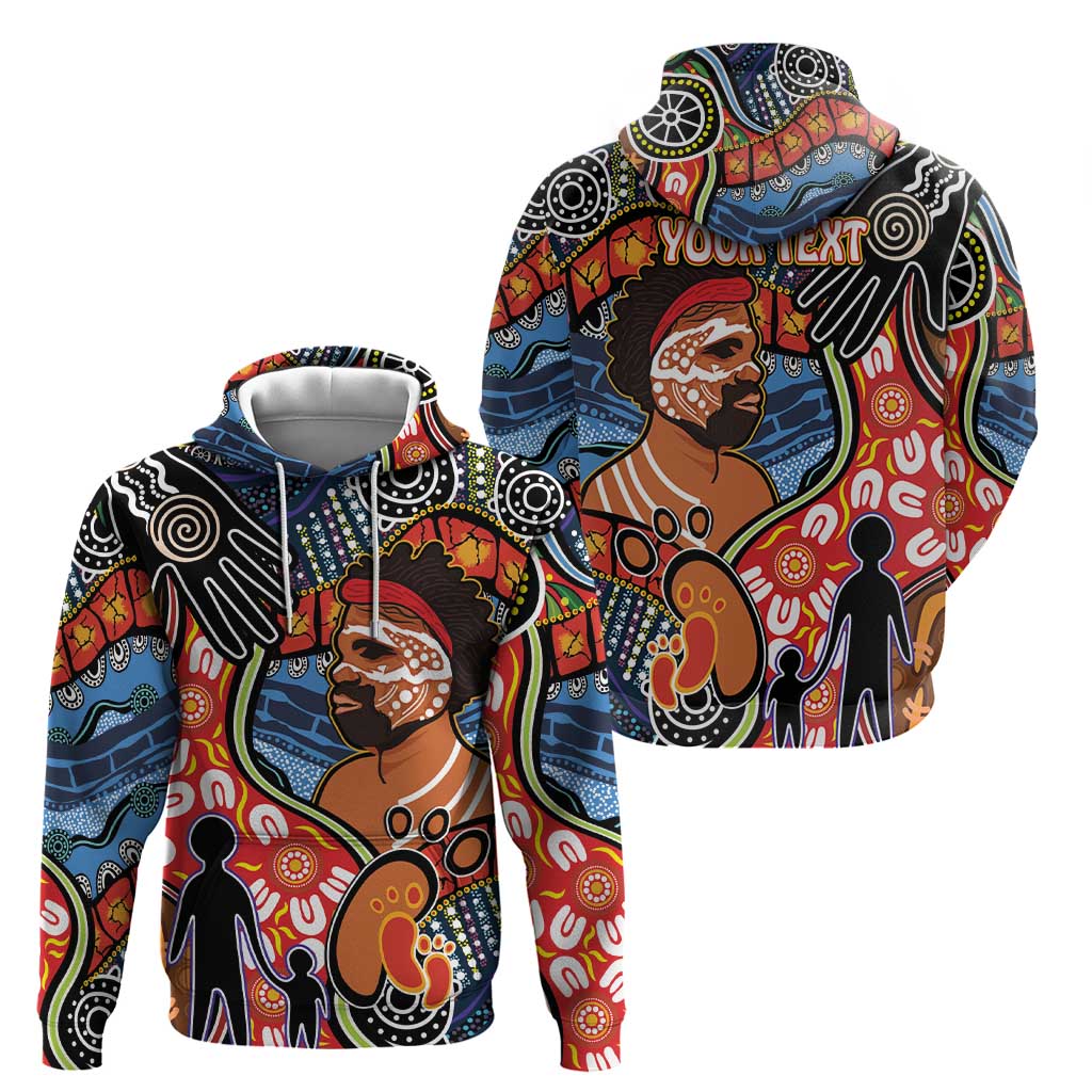Dad and Son Footprint Father's Day Personalised Zip Hoodie Australian Aboriginal Art
