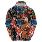 Dad and Son Footprint Father's Day Personalised Zip Hoodie Australian Aboriginal Art
