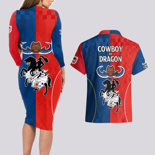 nrl-cowboys-combine-dragon-rugby-couples-matching-long-sleeve-bodycon-dress-and-hawaiian-shirt-sporty-style