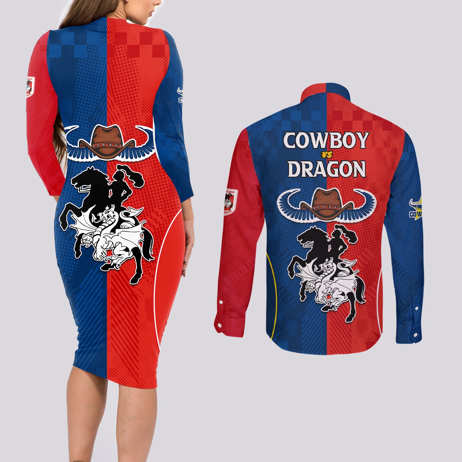 nrl-cowboys-combine-dragon-rugby-couples-matching-long-sleeve-bodycon-dress-and-long-sleeve-button-shirts-sporty-style