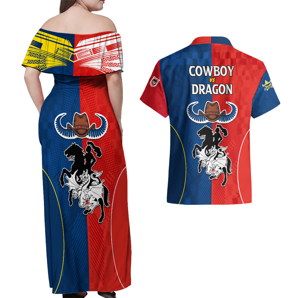 nrl-cowboys-combine-dragon-rugby-couples-matching-off-shoulder-maxi-dress-and-hawaiian-shirt-sporty-style